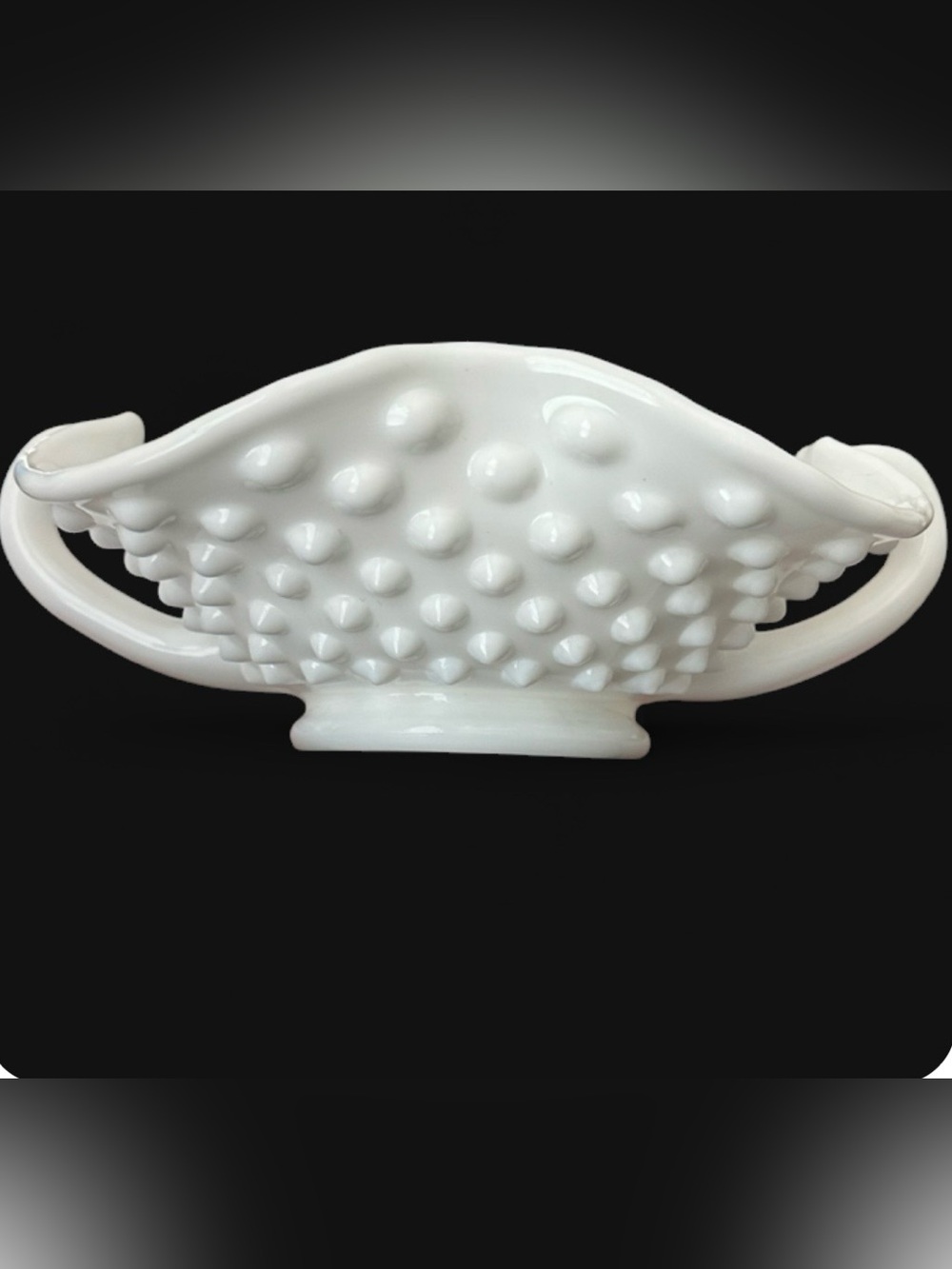 Vintage Fenton White Hobnail Milk Glass Bowl with Handles